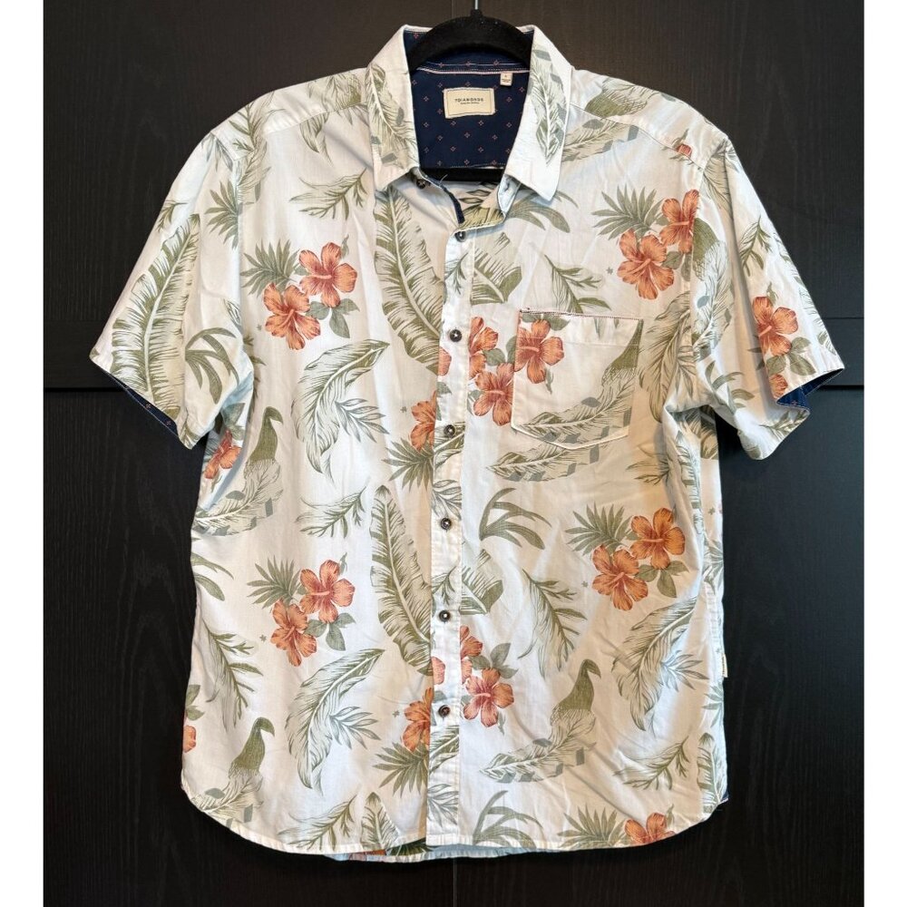 7 Diamonds Men's Button Up Collared All Over Floral Shirt Large Short Sleeves
